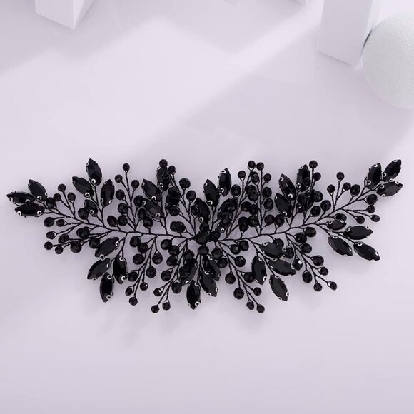 Vintage Black Rhinestones Headpiece Bridal Wedding Hair Jewelry for Women Girls main image 4